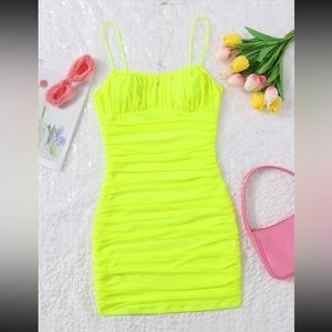 SHEIN Small Bodycon Rouched Lime Green Dress